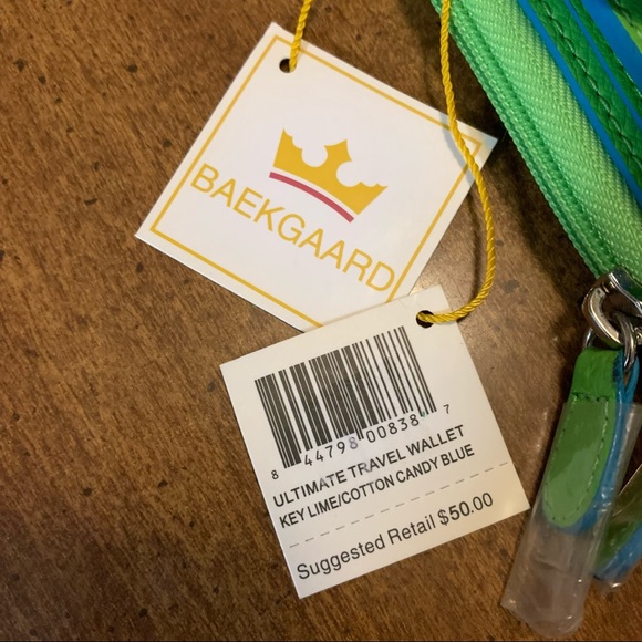 Baekgaard Clutch w/ Strap. Neon green with blue trim. Perfect for summer! - Picture 4 of 5